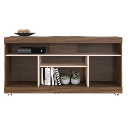 Meuble TV 47 Pouces Noyer Et Blanc 2 Portes 5 Niches Roulettes L 136 H 69.8 P 37.4 Cm