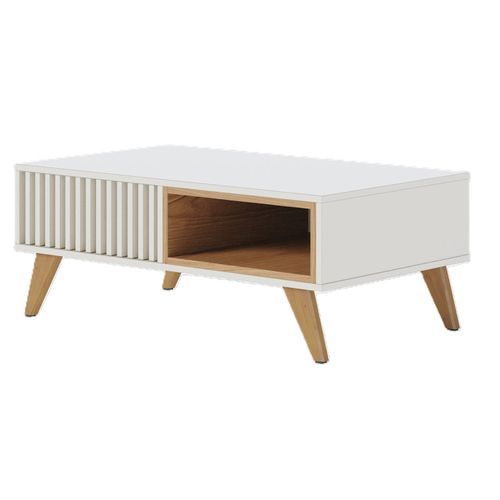 Table Basse 2 Niches 4 Pieds Bois Blanc Grisé Et Chêne L 90.5 H 54 P 35.2 Cm