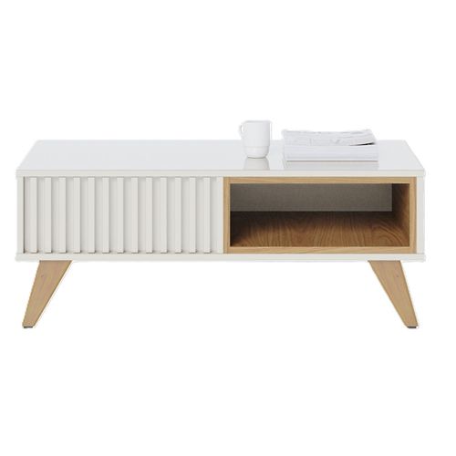 Table Basse 2 Niches 4 Pieds Bois Blanc Grisé Et Chêne L 90.5 H 54 P 35.2 Cm
