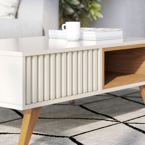 Table Basse 2 Niches 4 Pieds Bois Blanc Grisé Et Chêne L 90.5 H 54 P 35.2 Cm