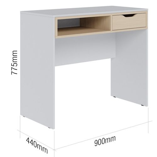 Bureau 1 Tiroir 1 Niche Blanc Grisé Et Chêne Clair L 90 H 77.5 P 44 Cm