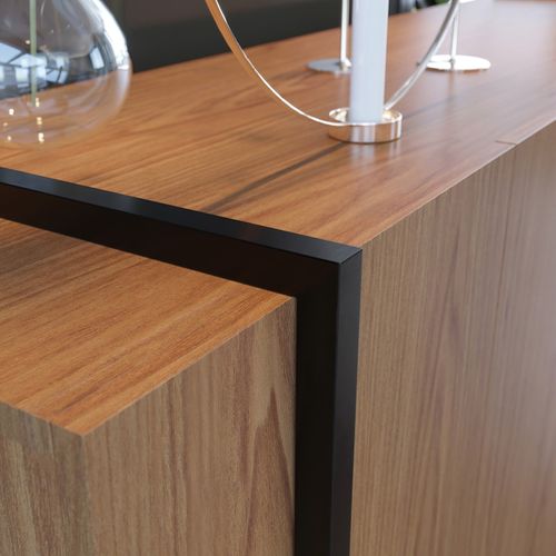 Buffet Bas 4 Portes Imitation Chêne 6 Niches L 160 H 79.7 P 42.5 Cm