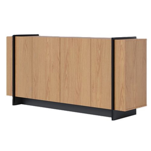 Buffet Bas 4 Portes Imitation Chêne 6 Niches L 160 H 79.7 P 42.5 Cm