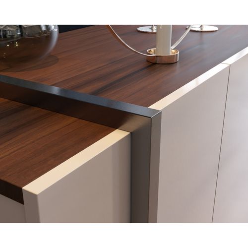 Buffet Bas 4 Portes Blanc Grisé Et Noyer 6 Niches L 160 H 79.7 P 42.5 Cm