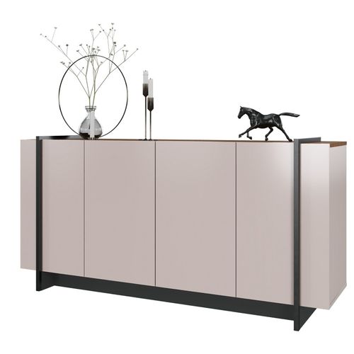 Buffet Bas 4 Portes Blanc Grisé Et Noyer 6 Niches L 160 H 79.7 P 42.5 Cm