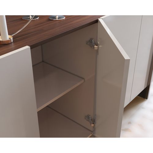 Buffet Bas 4 Portes Blanc Grisé Et Noyer 6 Niches L 160 H 79.7 P 42.5 Cm