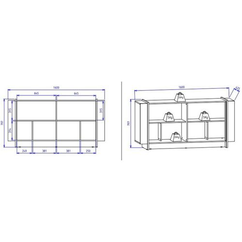 Buffet Bas 4 Portes Blanc Grisé Et Noyer 6 Niches L 160 H 79.7 P 42.5 Cm