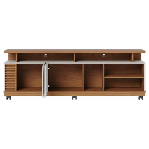 Meuble TV 75 Pouces Chêne Et Blanc 2 Portes 9 Niches L 180 H 62 P 39.3 Cm
