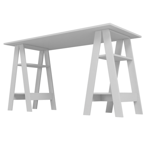 Bureau 2 Tréteaux 4 Niches 4 Etagères Blanc L 135 H 75 P 60 Cm