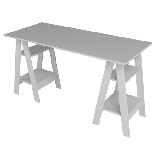 Bureau 2 Tréteaux 4 Niches 4 Etagères Blanc L 135 H 75 P 60 Cm