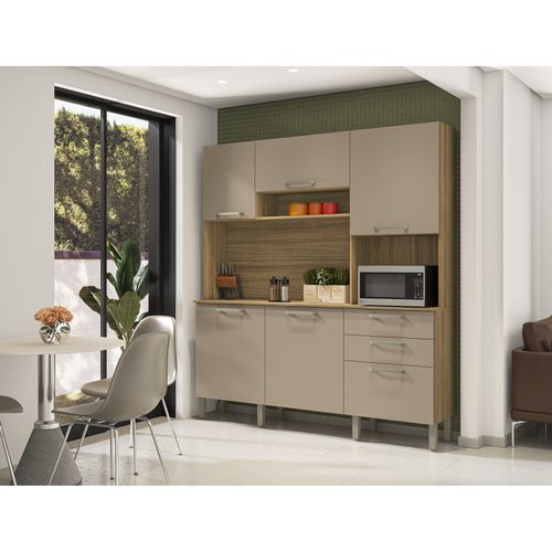 Buffet De Cuisine 6 Portes 2 Tiroirs Chêne Et Taupe L 180.2 H 198 P 38.8 Cm