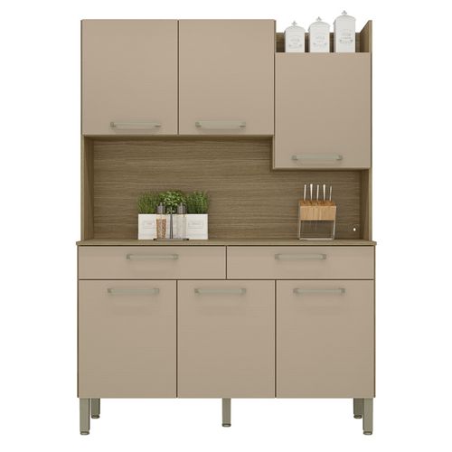 Buffet De Cuisine 6 Portes 2 Tiroirs Chêne Taupe 10 Niches L 132 H 186 P 38.8 Cm