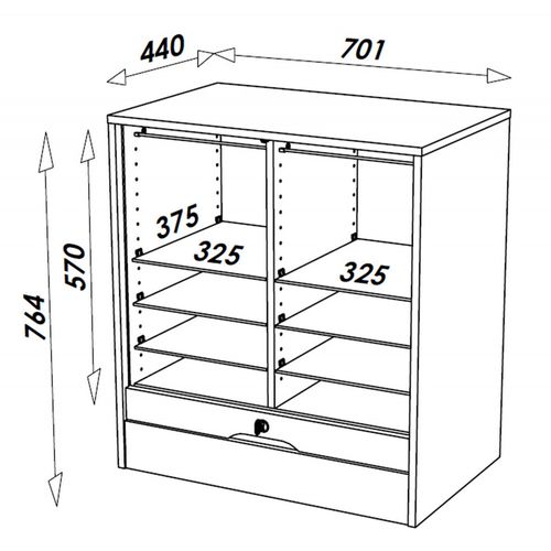 Classeur à Rideau 8 Tablettes Multi Coloris L 70 Cm H 108 Cm P 44 Cm - Coloris: Blanc