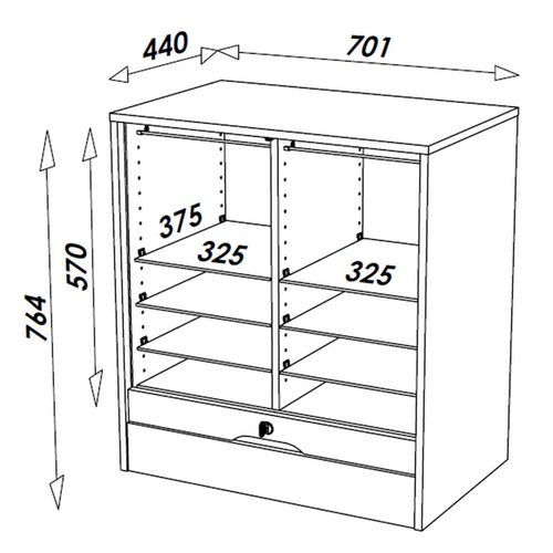Classeur à Rideau Largeur 70 Cm Hauteur 76 Cm 8 Niches 2 Kits Ds - Coloris: Blanc