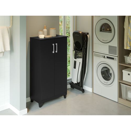 Armoire Multifonctions 2 Portes 4 Niches Noire L 63.7 H 121.2 P 33.5 Cm