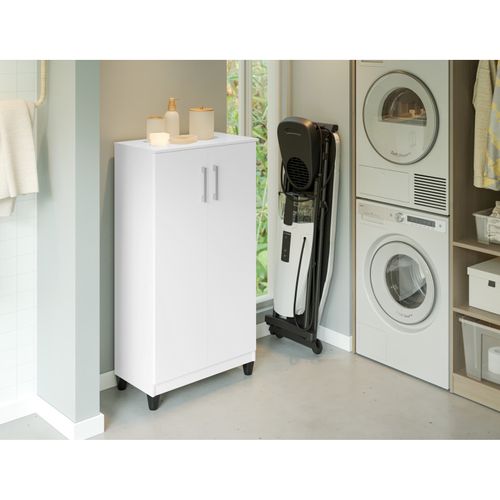 Armoire Multifonctions 2 Portes 4 Niches Blanche L 63.7 H 121.2 P 33.5 Cm