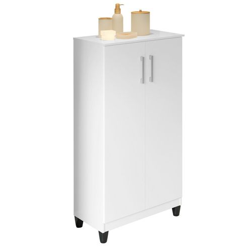 Armoire Multifonctions 2 Portes 4 Niches Blanche L 63.7 H 121.2 P 33.5 Cm