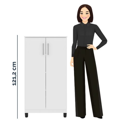 Armoire Multifonctions 2 Portes 4 Niches Blanche L 63.7 H 121.2 P 33.5 Cm