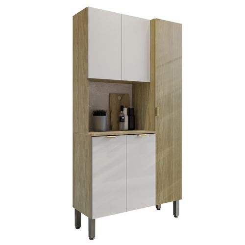 Buffet 5 Portes 9 Niches Chêne Et Blanc Ecru Melissa L 91.5 H 176 P 36.3 Cm