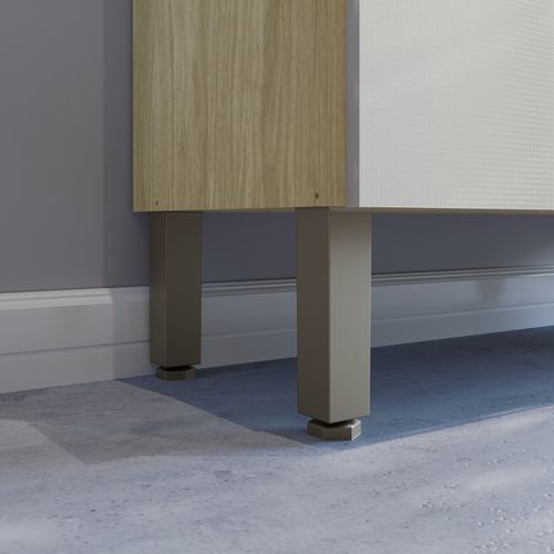 Buffet 5 Portes 9 Niches Chêne Et Blanc Ecru Melissa L 91.5 H 176 P 36.3 Cm