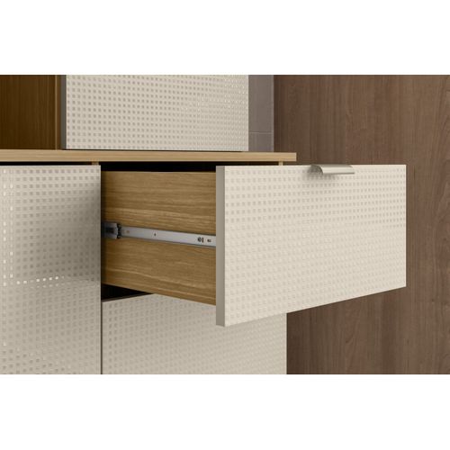 Buffet 8 Portes 1 Tiroir 18 Niches Chêne Et Blanc Ecru Gaufré L 161 H 200 P 38.8 Cm