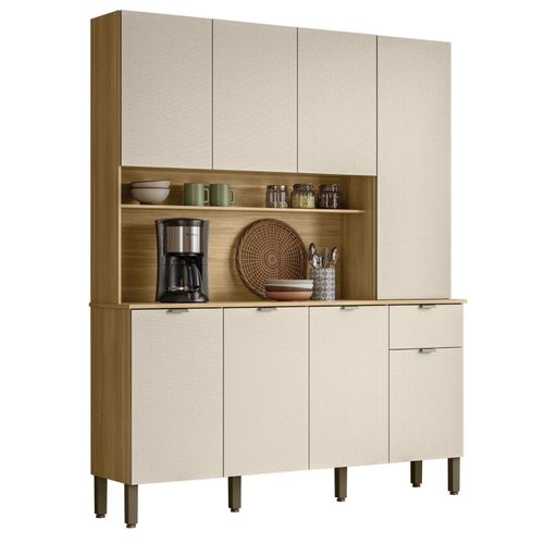 Buffet 8 Portes 1 Tiroir 18 Niches Chêne Et Blanc Ecru Gaufré L 161 H 200 P 38.8 Cm