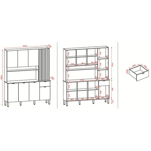 Buffet 8 Portes 1 Tiroir 18 Niches Chêne Et Blanc Ecru Gaufré L 161 H 200 P 38.8 Cm