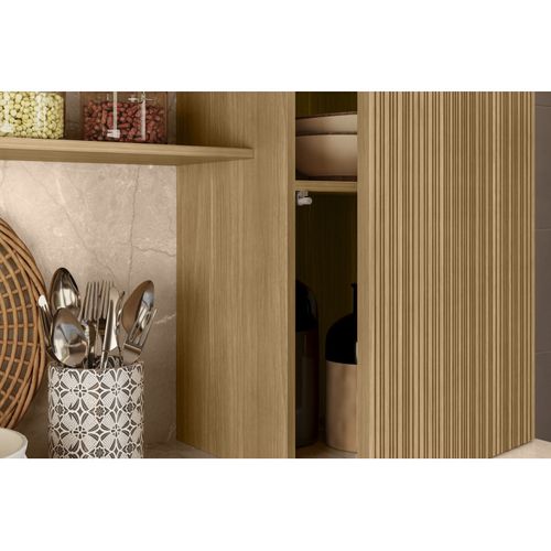 Buffet 8 Portes 1 Tiroir 18 Niches Chêne Et Blanc Gaufré L 161 H 200 P 38.8 Cm