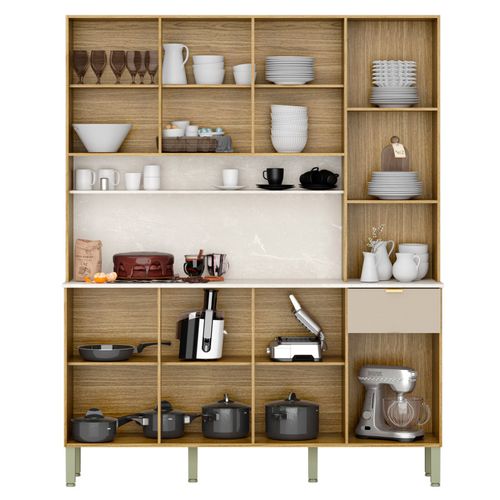 Buffet 8 Portes 1 Tiroir 18 Niches Chêne Et Gris Taupe L 161 H 200 P 38.8 Cm