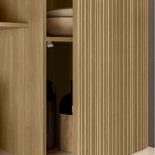 Buffet 8 Portes 1 Tiroir 18 Niches Chêne Et Gris Taupe L 161 H 200 P 38.8 Cm