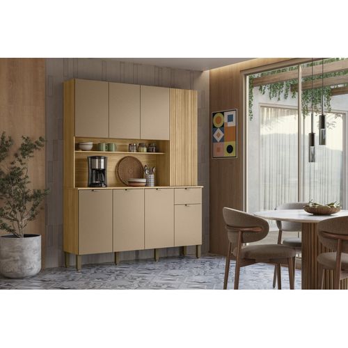 Buffet 8 Portes 1 Tiroir 18 Niches Chêne Et Gris Taupe L 161 H 200 P 38.8 Cm