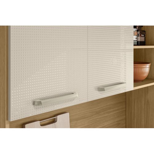 Buffet 7 Portes 2 Tiroirs 12 Niches Chêne Et Blanc Ecru Gaufré L 182 H 191 P 53.3 Cm