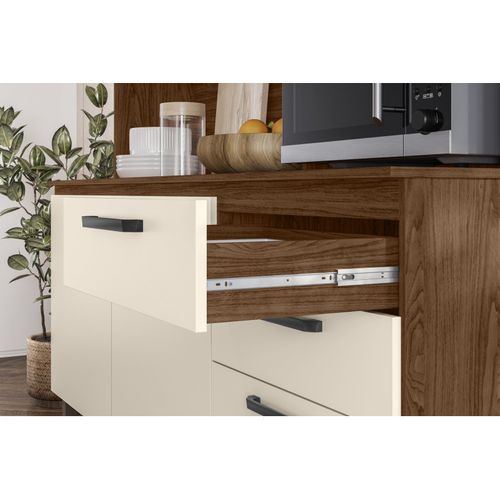 Grand Buffet 7 Portes 2 Tiroirs 12 Niches Noyer Et Blanc Ecru L 182 H 191 P 53.3 Cm