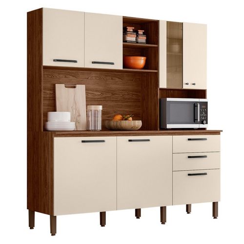 Grand Buffet 7 Portes 2 Tiroirs 12 Niches Noyer Et Blanc Ecru L 182 H 191 P 53.3 Cm