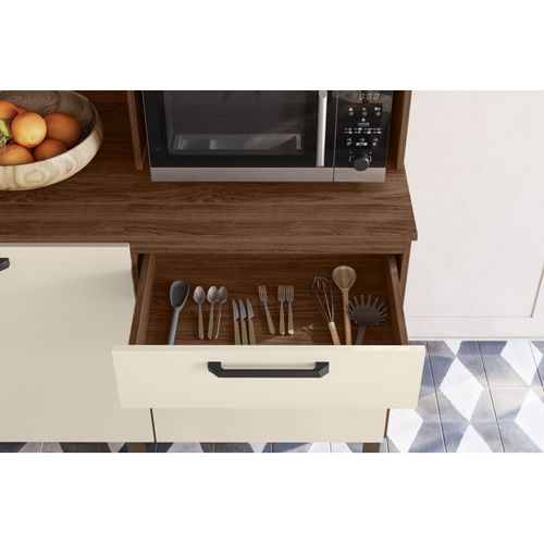 Grand Buffet 7 Portes 2 Tiroirs 12 Niches Noyer Et Blanc Ecru L 182 H 191 P 53.3 Cm