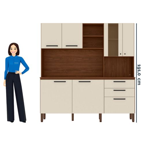 Grand Buffet 7 Portes 2 Tiroirs 12 Niches Noyer Et Blanc Ecru L 182 H 191 P 53.3 Cm