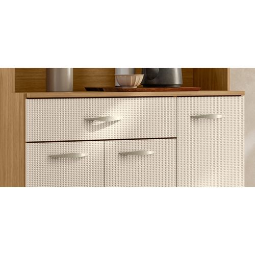 Buffet 6 Portes 1 Tiroir 7 Niches Chêne Et Blanc Ecru Gaufré L 90 H 173.5 P 36.3 Cm