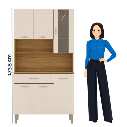 Buffet 6 Portes 1 Tiroir 7 Niches Chêne Et Blanc Ecru Gaufré L 90 H 173.5 P 36.3 Cm