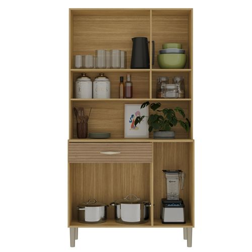 Buffet 6 Portes 1 Tiroir 7 Niches Chêne Et Blanc Ecru L 90 H 173.5 P 36.3 Cm