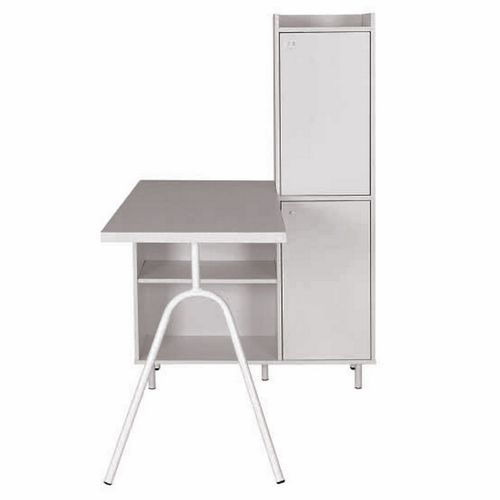 Bureau Pied Métallique Arc Et Armoire Blancs L 89.8 H 141.5 P 120 Cm