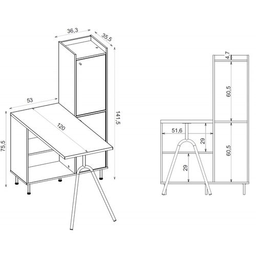 Bureau Pied Métallique Arc Et Armoire Blancs L 89.8 H 141.5 P 120 Cm