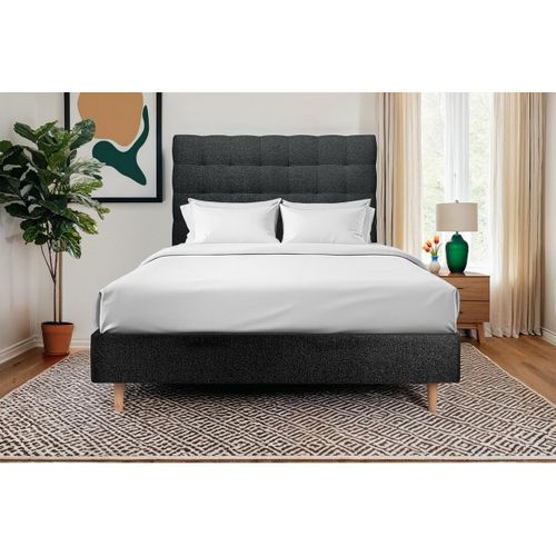 Lit 160x200cm Avec Tête De Lit Capitonnée Bouclette Et Sommier Tapissier Noir