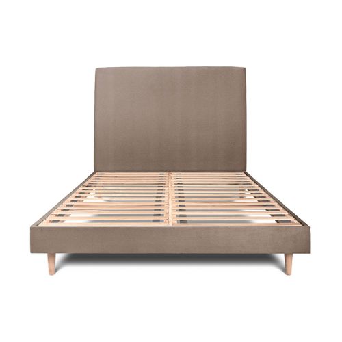 Lit 160x200cm Avec Tête De Lit Tapissier Velours Et Sommier Kit Taupe