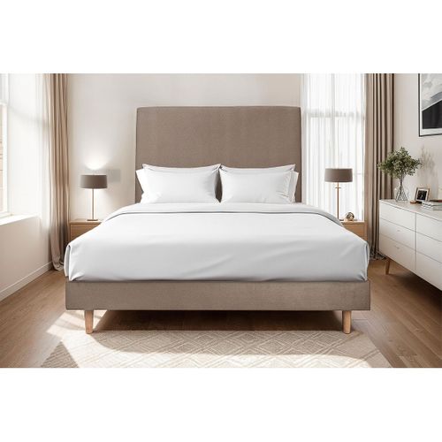 Lit 160x200cm Avec Tête De Lit Tapissier Velours Et Sommier Kit Taupe