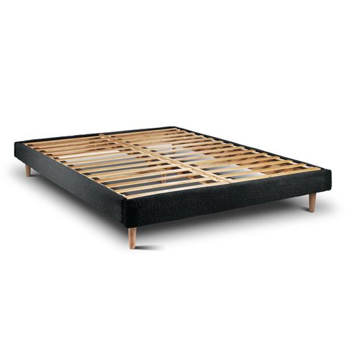 Lit 180x200cm Avec Tête De Lit Tapissier Bouclette Et Sommier Kit Noir