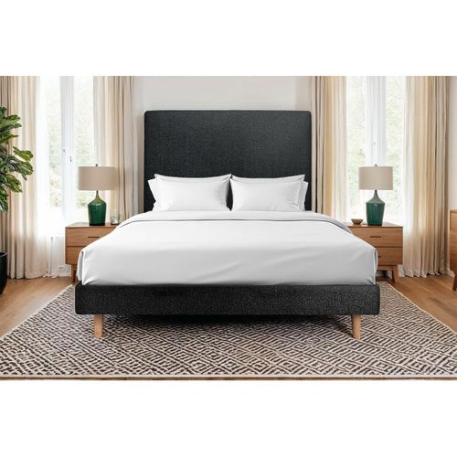 Lit 180x200cm Avec Tête De Lit Tapissier Bouclette Et Sommier Kit Noir