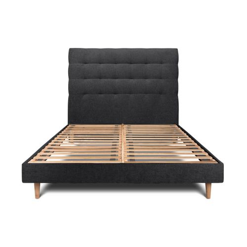 Lit 200x200cm Avec Tête De Lit Capitonnée Tissu Et Sommier Kit Noir