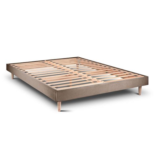 Lit 160x200cm Avec Tête De Lit Capitonnée Velours Et Sommier Kit Taupe