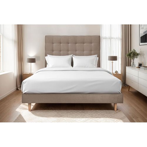 Lit 160x200cm Avec Tête De Lit Capitonnée Velours Et Sommier Kit Taupe