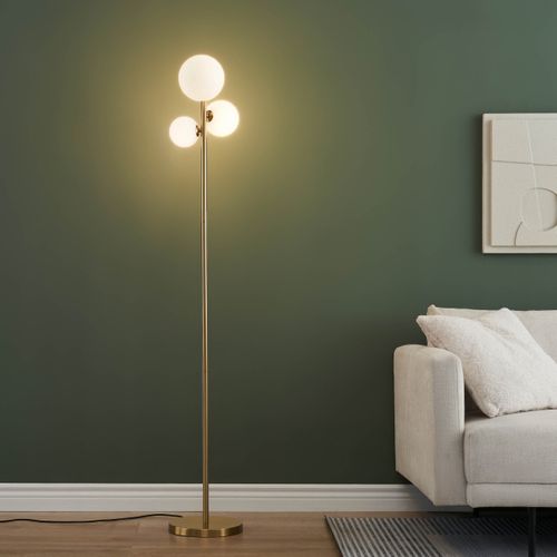 Lampadaire Doré Trois Boules De Verre Blanc 150 Cm - Melinda